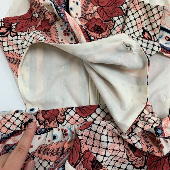 TopShop Scarf Printed Boho Dress Womens 4 Cutout Sides Back Zip Cinch Waist - Picture 14 of 16